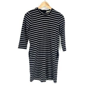 Marine Layer Dress Size XS Women Black Gray Stripe Knit Sheath Cotton 3/4 Sleeve